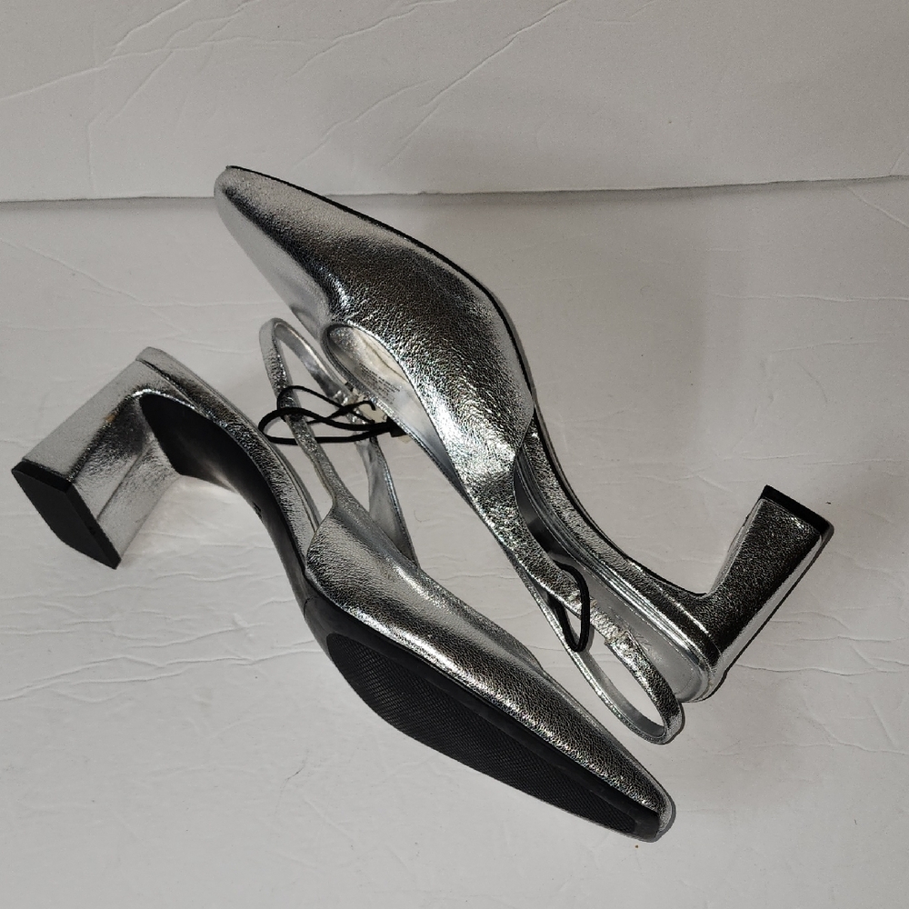 Zara Silver Heeled Slingback Shoes - Picture 6 of 8